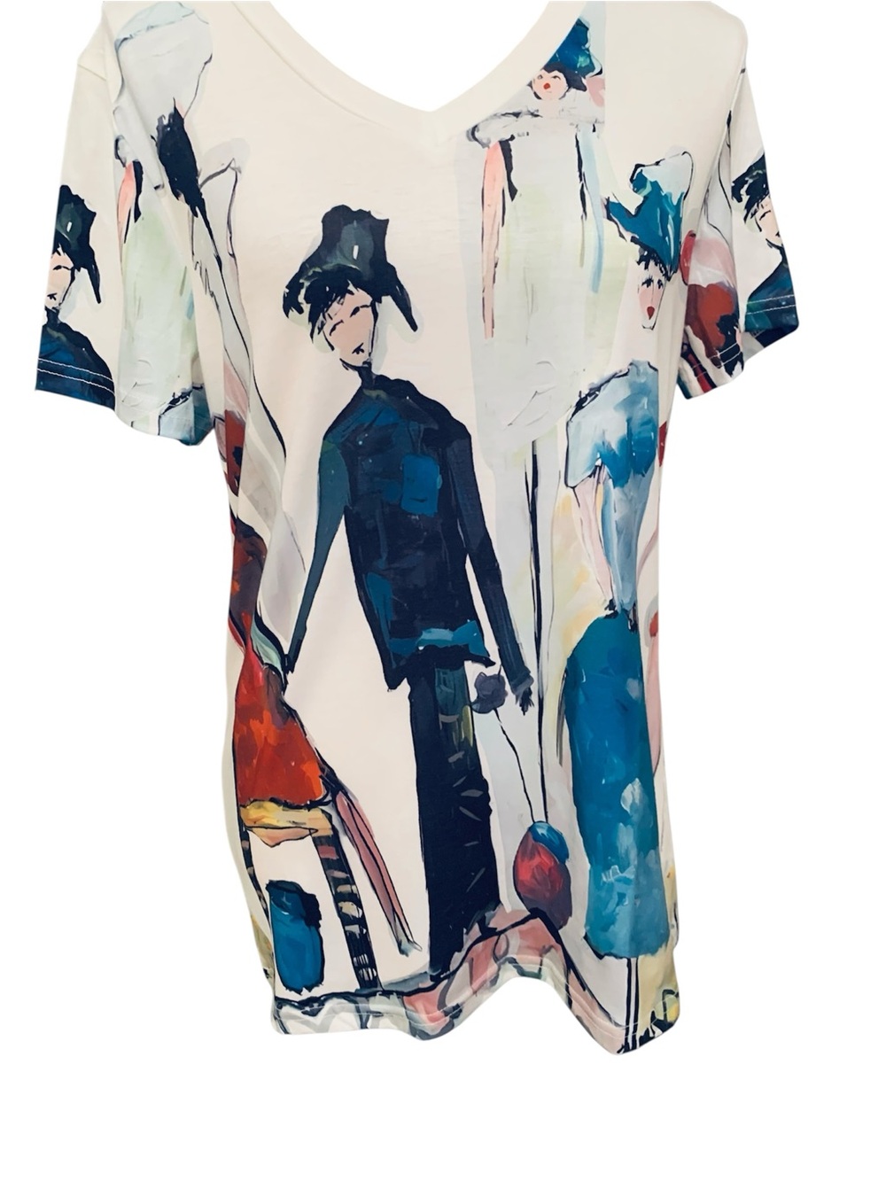 SHEIN ABSTRACT ART V-NECK TEE. NWOT. EXCELLENT CONDITION! NEVER WORN.